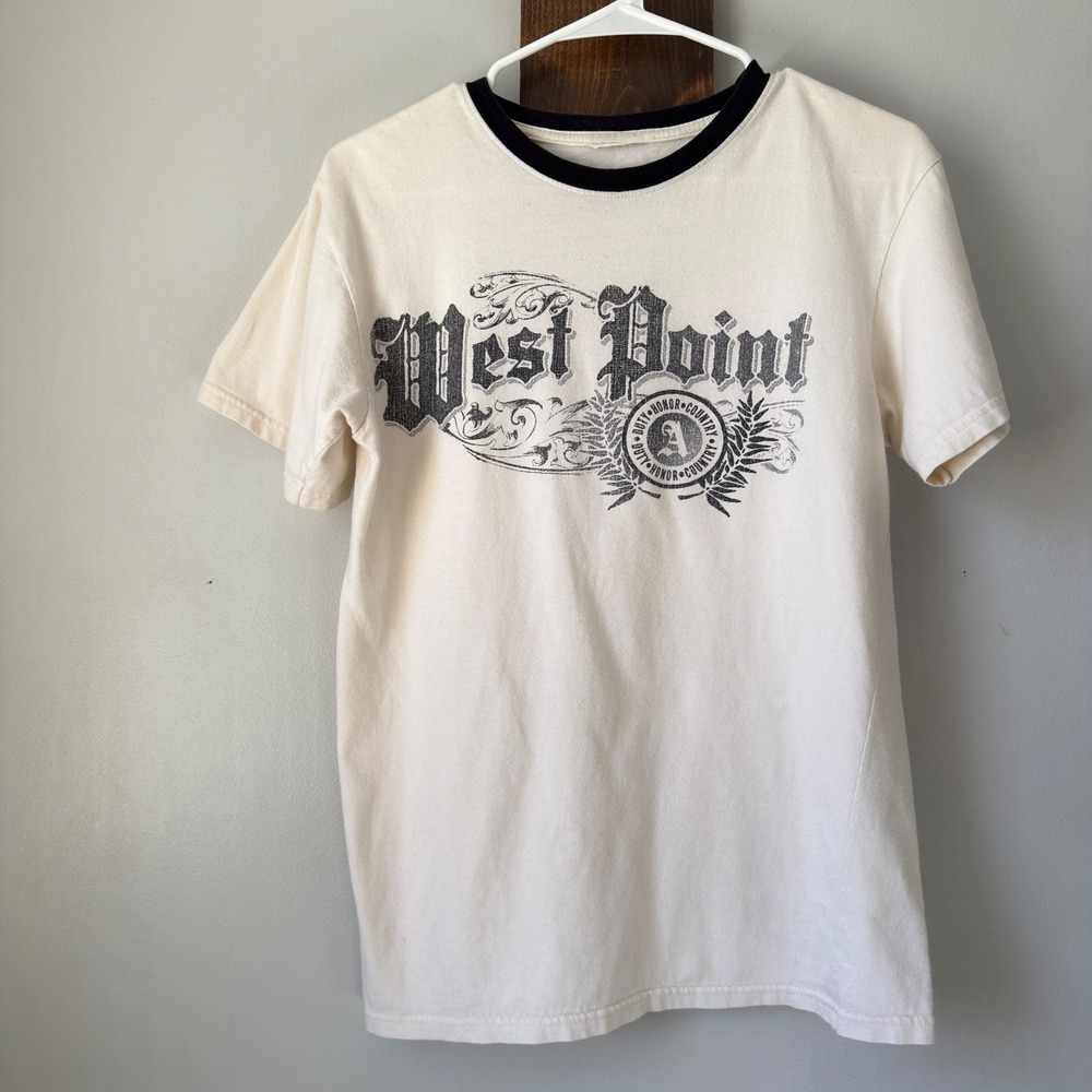 West Point Ringer Tee Cream Black Gothic Lettering Military Grunge Graphic Shirt